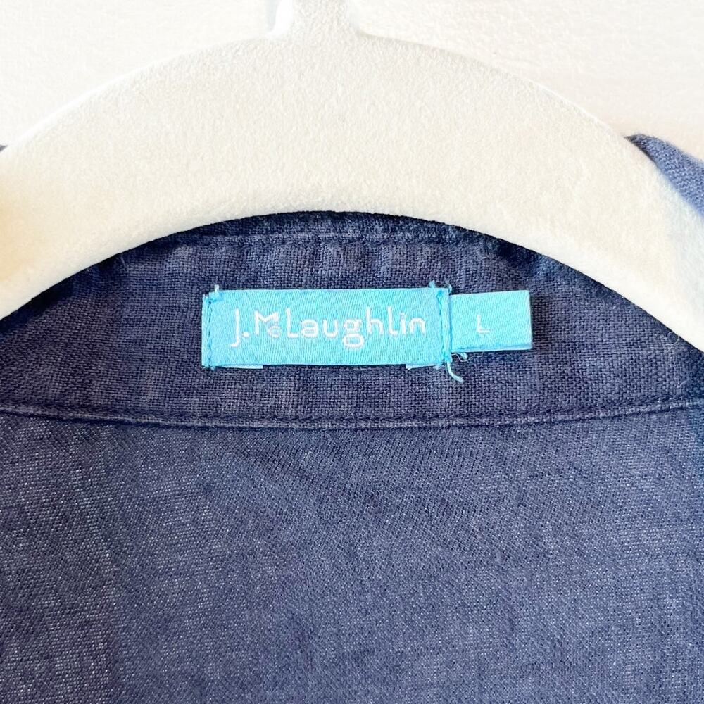 J. McLaughlin Linen Belted Midi Shirt Dress Navy Blue Large - Picture 3 of 5